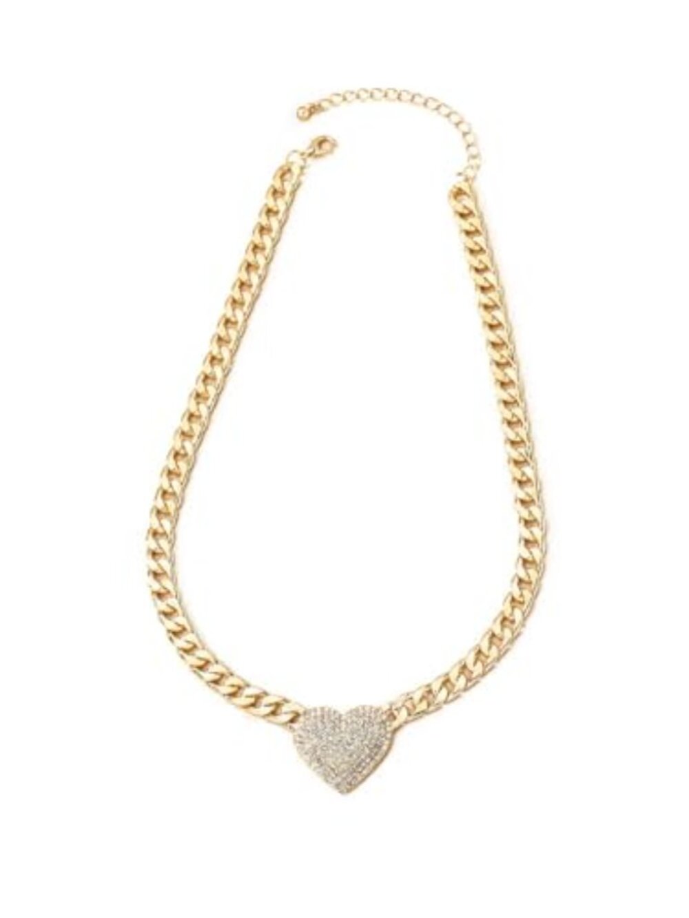 Chunky Cuban Link CZ‎ Heart Pendant Statement Necklace for Women Silver